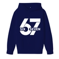 Navy blue boys hoodie featuring white 67 and six seven creative graphic prints - 100cm / Navy Blue
