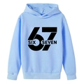 Light blue boys hoodie with creative black 67 print and ribbed cuffs and hemline - 100cm / Light Blue
