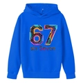 Vibrant blue boys hoodie with creative cybernetic number 67 printed on the chest - 100cm / Sapphire Blue