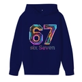 Navy blue boys' hoodie with creative glowing number 67 circuit board graphic - 100cm / Navy Blue
