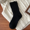 Dicke schwarze Wollsocken für Damen mit Zopfmuster, warme gerippte mittellange Socken - Einheitsgröße / Schwarz