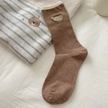 Brown cotton mid-calf sock with white contrast cuff and Bebe Bonjour embroidery - Khaki