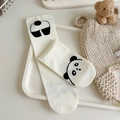 Weiße Baumwollsocken mit süßen schwarzen Panda-Mustern für Damen in toller Optik - Einheitsgröße / Panda