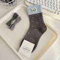 Calze a metà polpaccio in stile giapponese con pois blu e toppa a cane su marrone - Taglia unica / Grigio Blu a Pois