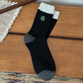 Winter wool knit socks in black with grey patchwork and cute Christmas tree embroidery - One Size / Black Tree