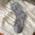 Calze di lana grigie con balze azzurre e ricamo di un cane carino per donna - Blu Grigio Chiaro