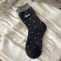 Dark grey thermal wool socks with white polka dots and cute dog embroidery detailing - One Size / Dark Gray