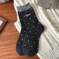 Dark grey wool blend crew socks with white polka dots and dachshund dog embroidery - One Size / Dark Gray Dog Embroidery