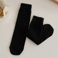 Calze a maglia nere da donna con trama a costine fini in misto cotone stile coreano invernale - Taglia Unica (35-40) / Nero