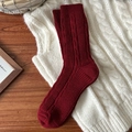 Calze di lana rossa invernale da donna con motivo a trecce in colore bordeaux - Taglia unica / Trecce Rosse