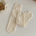 Calze da donna in cotone bianco crema minimaliste con trama a costine verticali - Taglia Unica (35-40) / Beige