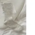 Minimalist beige grey mid-calf ribbed socks in a clean aesthetic flat lay display - One Size / Beige Grey