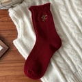 Calze invernali bordeaux in lana con ricamo di omino di pan di zenzero - Taglia unica / Omino di Pan di Zenzero Rosso