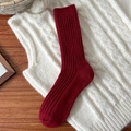 Women's deep red wool blend thermal crew socks in a cozy rib-knit minimalist style - Fine Ribbed Style