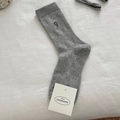 Heather gray cable knit crew socks with delicate flower embroidery and bow detail - Flower Heather Grey