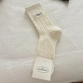 Cream white cable knit crew socks featuring flower embroidery and a soft ribbed texture - Cream with Letters