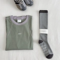 Morandi green sports top with dark grey compression socks and running shoes set - One Size / Blue Gray