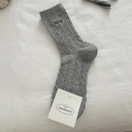 Japanese style grey cable knit crew socks with clover embroidery for women - Light Grey Letters