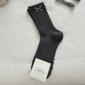 Dark grey knit cotton mid-calf socks with cable texture and subtle bow detailing - Dark Grey Bow