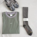 Morandi green long-sleeve sports top and grey compression long socks set - One Size / Dark Gray