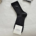 Dark grey cable knit crew socks featuring flower embroidery and a stylish bow accent - Dark Grey with Letters