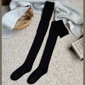 Classic black over-the-knee ribbed socks for women, perfect for autumn winter boots - One Size / Black