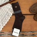Calze marroni in cotone a coste con strisce azzurre e dettaglio fiocco dorato - Taglia unica / Blu Tre Strisce