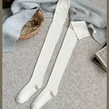 Cream white knitted over-the-knee socks with ribbed texture for winter boots - One Size / Cream