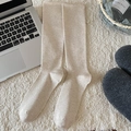 Knee-high compression socks in beige knit, soft oatmeal color for women's winter fashion - Oatmeal