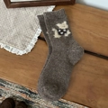 Winter wool blend mid-calf socks in dark coffee brown with cute dog cartoon embroidery - One Size (35-40) / Coffee