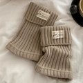 Beige ribbed knit leg warmers with minimalist woven label and cuffed edge design - One Size / Khaki