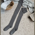 Dark grey knitted over-the-knee socks with vertical rib texture and thick thermal fabric - One Size / Light Gray