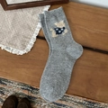 Cozy grey wool mid-calf socks featuring a cute embroidered puppy dog design - One Size (35-40) / Light Gray