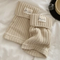 Beige ribbed knit leg warmers with vintage label for JK style and winter boots - One Size / Beige