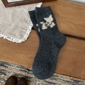 Deep grey wool blend mid-calf socks featuring a cute cream knit dog pattern - One Size (35-40) / Dark Gray