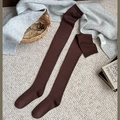 Coffee brown knit over-the-knee high socks featuring ribbed texture for winter warmth - One Size / Dark Coffee