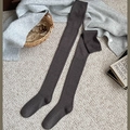 Dark brown over-the-knee knit socks with ribbed texture and warm winter wool blend feel - One Size / Brown Gray