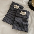 Dark grey ribbed knit leg warmers with a minimalist graphic fabric patch detail - One Size / Dark Gray