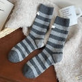 Thick grey striped wool socks for women with a minimalist white fabric tag detail - One Size / Dark Grey Stripes