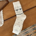 Fair Isle Strick-Wollsocken in Creme mit Fuchsmuster und klassischer Jacquard-Struktur - Einheitsgröße / Creme Fuchs