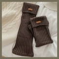 Jambières en maille marron foncé avec étiquette en cuir rétro et texture côtelée - Taille unique / café
