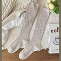Oatmeal knit knee-high ballet style socks with ribbed texture for winter fashion - Oatmeal