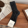 Charcoal grey wool socks with classic argyle and cable knit pattern for winter warmth - One Size / Dark Gray