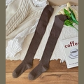 Chaussettes hautes marron café en maille côtelée pour l'automne et l'hiver au style doux - Taille unique / café