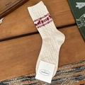 Calze di lana Fair Isle crema con motivi a renne rosse per il calore invernale - Rosso Crema