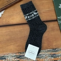 Dark gray wool Fair Isle mid-calf socks with white reindeer and snowflake motifs - Dark Gray