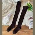 Vertical ribbed over-the-knee socks in deep black finish with cozy flat lay styling - One Size / Dark Coffee