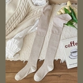 Knit over-the-knee socks in beige featuring a stylish combination of flat and ribbed textures - One Size / Oatmeal