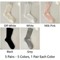 Lot de 5 paires de chaussettes unies à côtes en blanc, rose, gris et noir élégant - Taille unique / Lot de 5 Paires (Blanc/Rose/Noir/Gris/Blanc Lait)