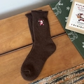 Calcetines media caña marrón oscuro con bordado festivo de Papá Noel en algodón - Papá Noel Café